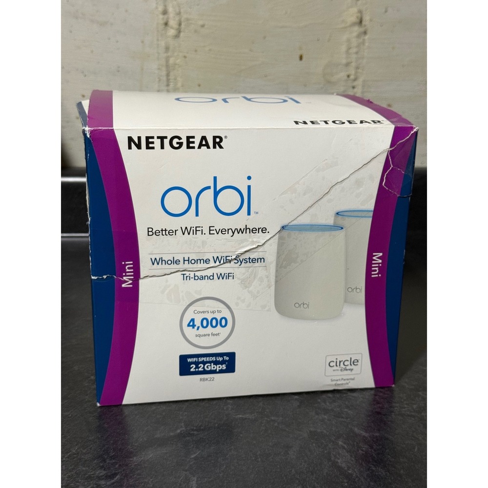 Netgear Orbi RBK22 Mini Whole Home Tri-band Mesh WiFi System 2.2Gbps White